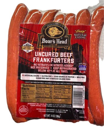 Boar’s Head Uncured Beef Frankfurters Natural Casing. 14.5 oz.
