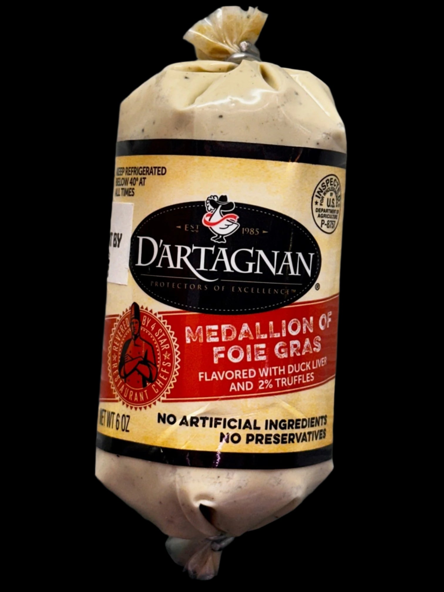 D'Artagnan Foie Gras, Duck, Medallion, with 2% Truffles - 6 Ounces