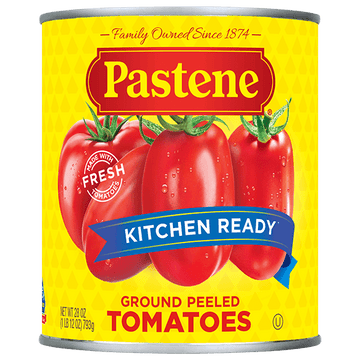 Pastene. Kitchen ready. Ground Peeled Tomatoes. 28 oz.