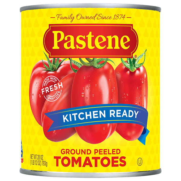 Pastene. Kitchen ready. Ground Peeled Tomatoes. 28 oz.