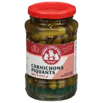 Three little pigs Cornichons Piquants Sweet & spicy 12.4oz.