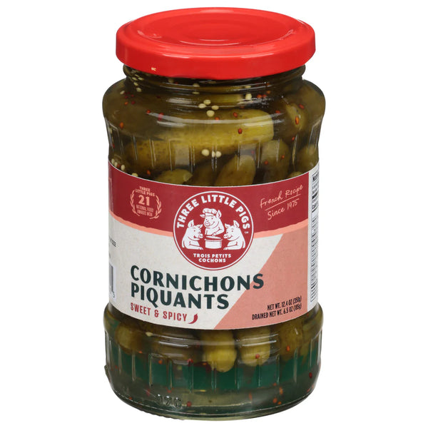 Three little pigs Cornichons Piquants Sweet & spicy 12.4oz.