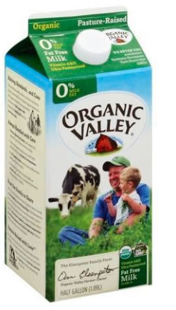 Organic Valley Milk, Fat Free, Organic, 0% Milkfat - 0.5 Gallons