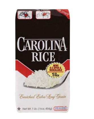 Carolina Extra Long Grain White Rice 1lb Poly Bag